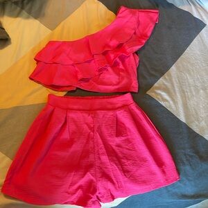 hot pink two piece set from shein